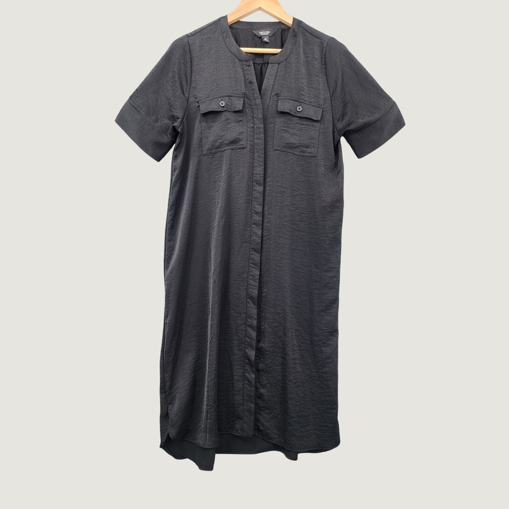 Simply Vera‎ Vera Wang Black Shirt Dress Short Sleeve Midi Utility Pocketed Sz M